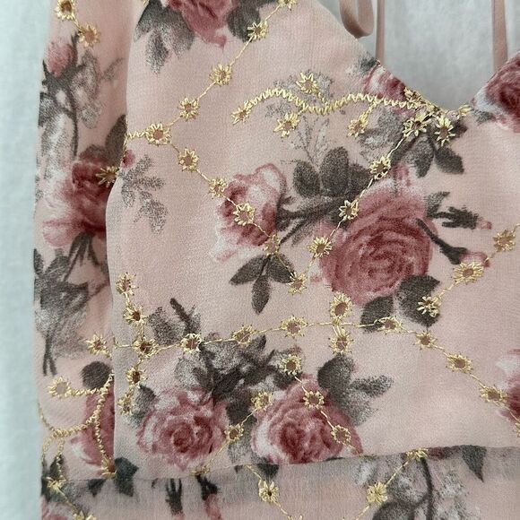 Lucy in the Sky Pink Floral Print Tie-Back Mini Dress Small - Picture 6 of 11